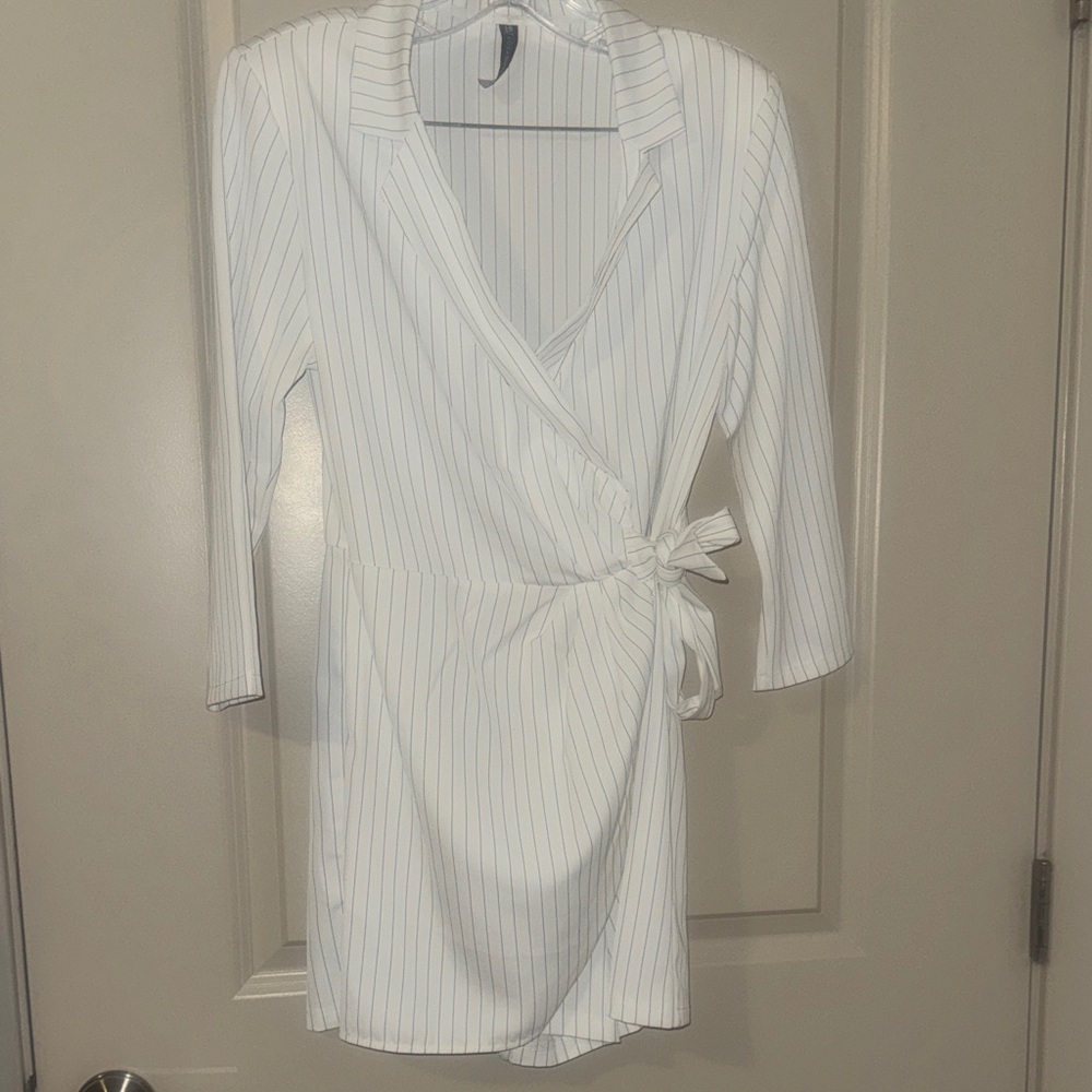White Striped Wrap Dress